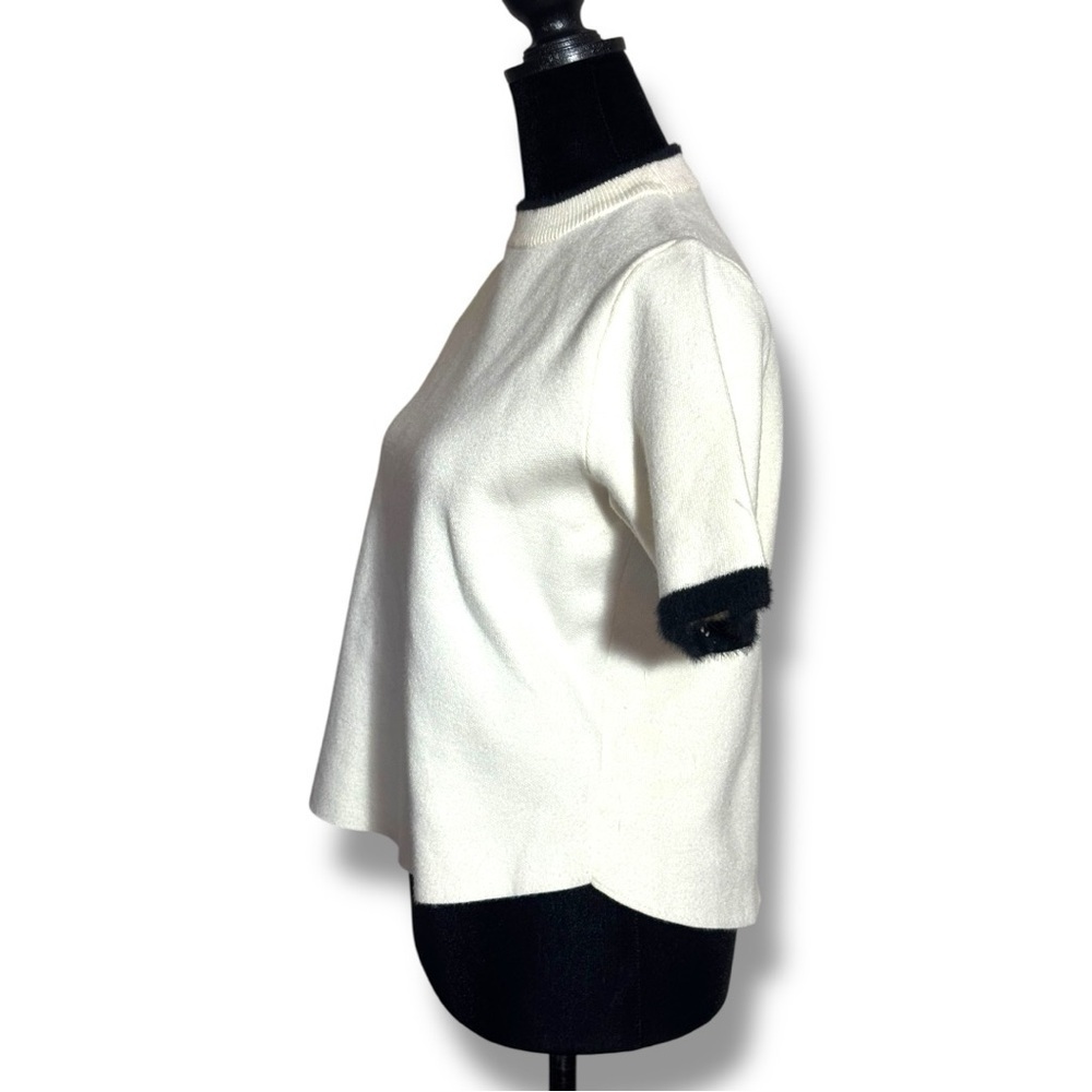 Zara Mock Turtleneck Soft Sweater Material White Tee with Black Trim - Picture 2 of 13